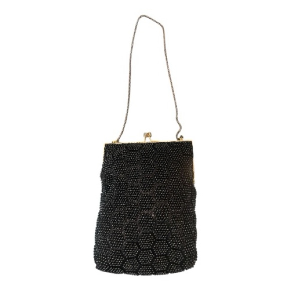 Chic‎ Black Beaded Clutch with Chain Strap